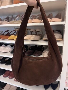 Tefia Chocolate Brown Suede Hobo Shoulder Bag